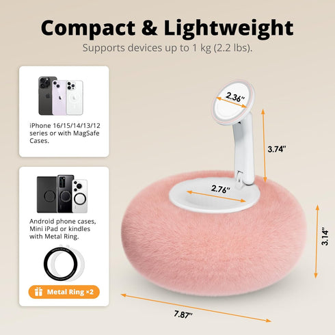 SupeDesk Cozy 2 3.5-7" Magnetic Phone Pillow Stand, Phone Holder for Bed,Lap,Desk, Pillow Stand with Snack Bowl