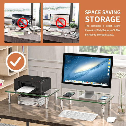 Hemudu 2 Pack Monitor Stand, 3 Adjustable Height Riser, Desktop Organizer for PC, Laptop