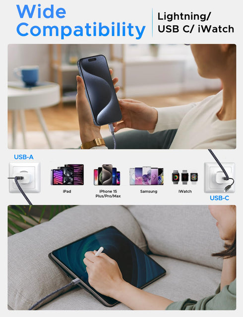 Upgraded 3 in 2 USB C Cable for Apple Watch and iPhone Charger, Compatible with iWatch Ultra/SE/9/8/7/6/5