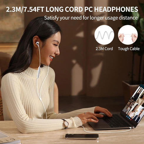 USB Headsets with Microphone for PC, 7.5 Ft Cable, USB A Earbuds with Mute Noise Canceling for Laptop