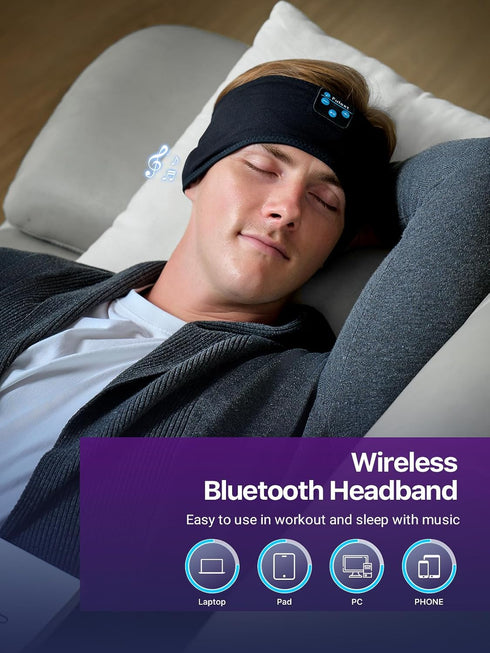 Bluetooth Sleep Headphones with Soft Eye Mask for Side Sleepers - Ideal for Travel, Yoga, Sports, and Housework.