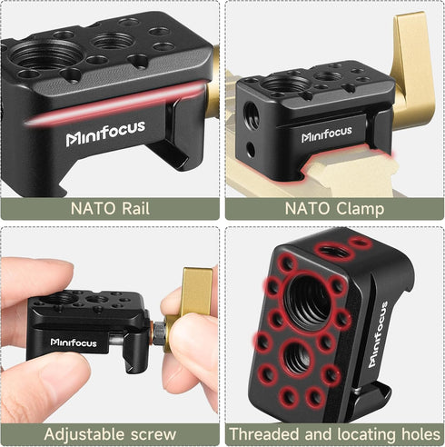 NATO Clamp, Quick Release Lock Clamp with 1/4" 3/8" ARRI Thread, Standard NATO Clamp for Camera Cage