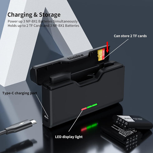 3-Channel NP-BX1 Battery Charger for Sony ZV-1, ZV-1F, ZV-1 II, ZV-e10, DSC-RX100 III, VII, M7, RX1, CX405
