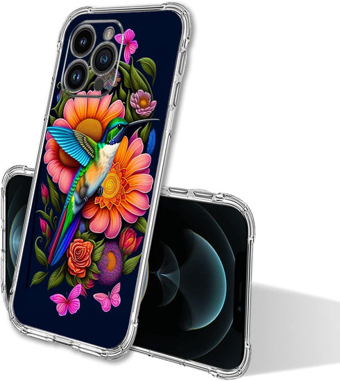 iPhone 12 Pro Max Case with Hummingbird Butterfly Flowers Drop Protection, Shockproof TPU Full Body Protective Cover