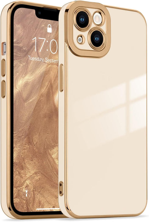 Lafunda iPhone 13 Case: Cute Luxury Golden Edge, Shockproof Soft TPU Bumper, Full Camera Protection, White for Women &