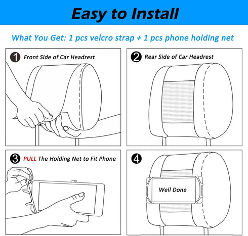Car Headrest Phone Holder for Kids Back Seat - Compatible with iPhone, Samsung, Soft Adjustable Silicone Holding Net