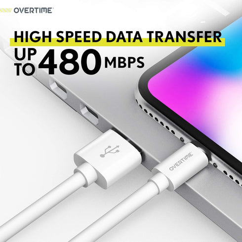 Overtime MFI Certified iPhone Lightning Cable, Portable Smart Charging USB A to Lightning Cord, 6ft (Pack of 2)