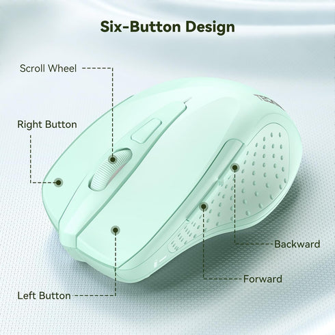 TECKNET Wireless Mouse, 2.4GHz Ergonomic Computer Mouse, Portable Cordless Mice for Laptop, 6 Buttons USB Mouse, Ergo