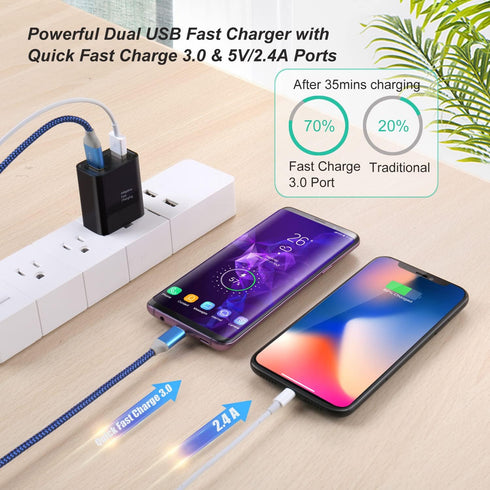 Dual USB Wall Charger, Costyle 3 Pack 30W 2 Ports Adaptive Fast Charging Block for iPhone 13 12 11