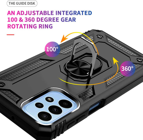 Military Grade Drop Impact Samsung Galaxy A23 5G Case (Purple) - 360 Metal Rotating Ring Kickstand Heavy Duty