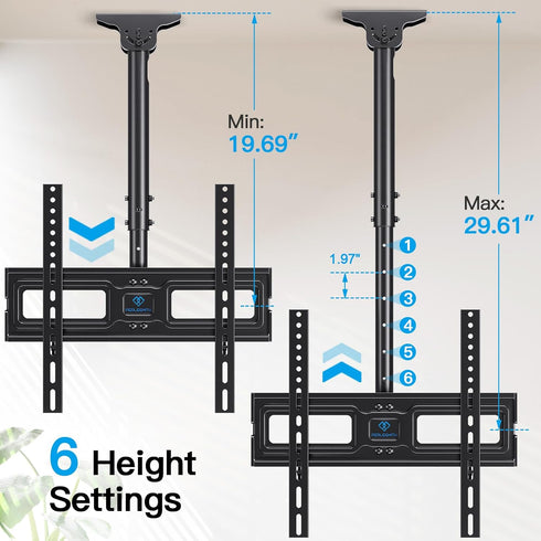 PERLESMITH Ceiling TV Mount for 26-65 inch Flat Screen Displays, Adjustable Ceiling Bracket Holds up to 110lbs