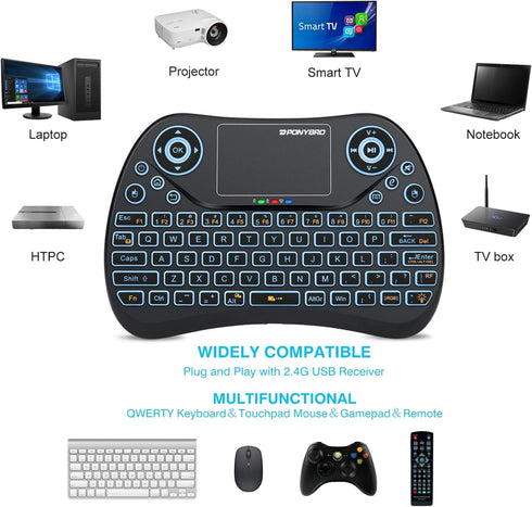 Mini Wireless Keyboard with Touchpad Mouse, 2.4GHz Portable Handheld Keyboard, RGB Backlit, Rechargeable Battery