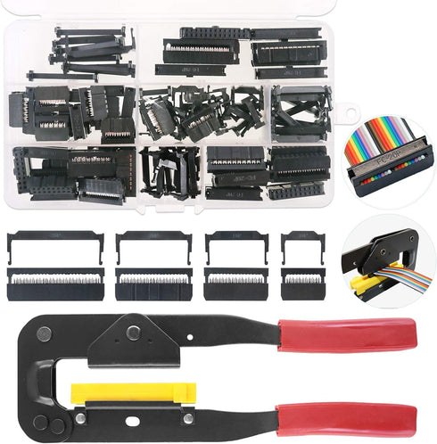 Keadic 49 Pieces FC-10 16 20 26 Pin Female Header IDC Cable Connector 2.54mm Pitch with IDC Crimp Tool