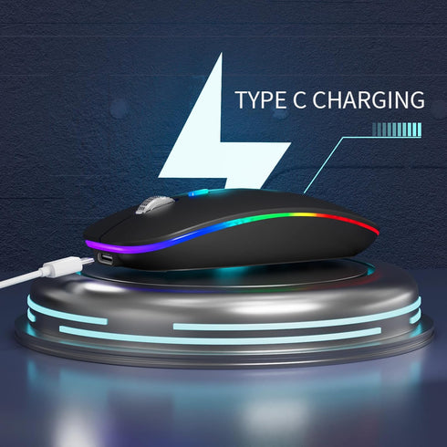 TENMOS Wireless Bluetooth Mouse, LED Slim (Bluetooth 5.1/5.0 + USB) 2.4GHz Rechargeable Silent Mouse with Type C