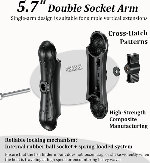 LOKTENWO 1.5" 5.7" Humminbird, Aluminum Alloy Fish Finder Mount Base with C Size Ball Rectangle Plate & Medium Arm