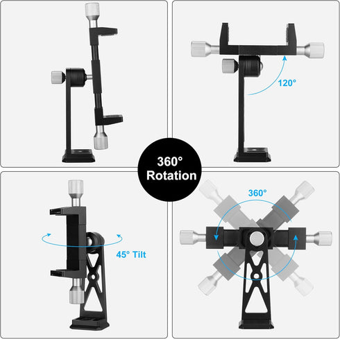 Peastrex 360Ball Metal Phone Tripod Mount Extra Deep Clamp with Arca Port Cold Shoe Head Cellphone Tripod Adapter