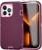 Full Body Heavy Duty Military Grade Case for iPhone 13 Pro Max 6.7" with 2 Screen Protectors, Wine Red Pink