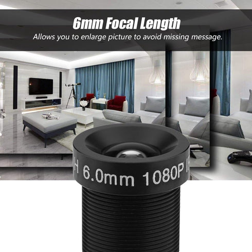 CCTV Camera Lens 6mm, 2 Million Pixels, 24-Hour IR Security Camera Lens, Suitable for 1/3 and 1/4 Inch CCD