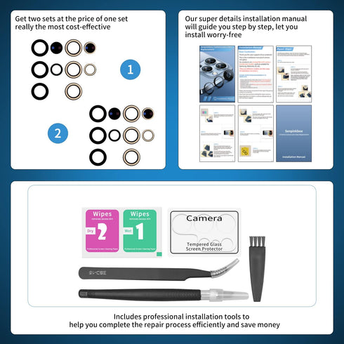 2 Pack Samsung Galaxy S23 Ultra Back Rear Camera Lens Glass Replacement with Repair Tool Set and Installation Manual