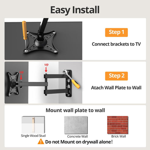 IWORKBOARD 13-32 Inch 100x100mm 33lbs, 360 Full Motion TV Monitor Wall Mount Bracket for Most LED LCD Flat Curved