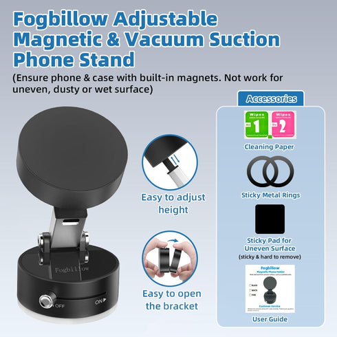 Fogbillow 17 16 15 14 Vacuum Magnetic Phone Holder with Metal Ring Compatible with iPhone All Phone, Portable Universal