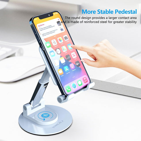 YXLILI Adjustable Foldable Phone Stand, 360° Rotating Cell Phone Holder for Desk, Compatible with iPhone 14/13/12/11