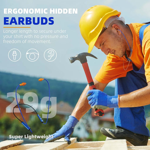 Ear Plugs Bluetooth Headphones for Work, Neckband Wireless Earbuds, Noise Reduction in-Ear Earphones with Mic, 20 Hours