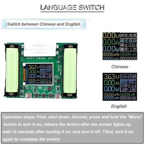 18650 Battery Capacity Tester LCD Display Digital Automatic Charge and Discharge Internal Resistance Tester MAh MWh Lithium Battery Type-C Port Tester with Type-c to USB Cable