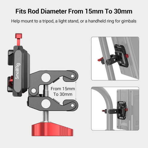SmallRig Mini V Mount Battery Plate, V-Lock Mount with Crab-Shaped Clamp for Camera Power Supply - 2989