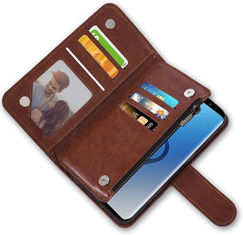 Asuwish Galaxy S9 Wallet Case: Flower Leather Flip, Tempered Glass Protector, Credit Card Holder, Stand Folio, Brown.