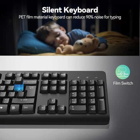 TECKNET 2.4G 11/10/8/7 Wireless Keyboard, Silent Full-Size USB Keyboard with Number Pad, Ergonomic Keys & Adjustable
