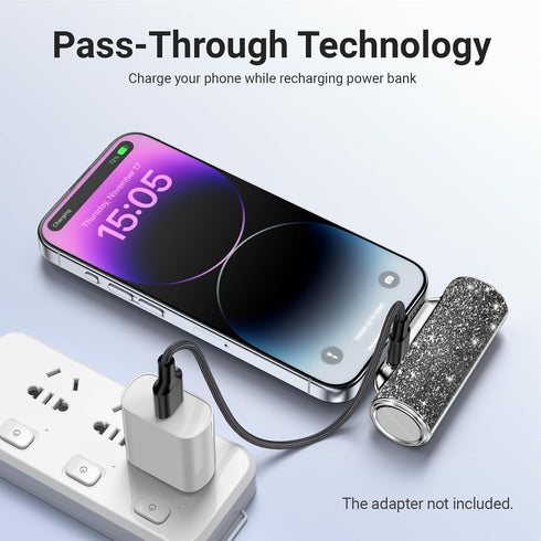 Mini Portable Charger 4500mAh, USB C Small Power Bank, Bling Cute Battery Pack for iPhone 15/15 Plus/15 Pro/15 Pro Max,