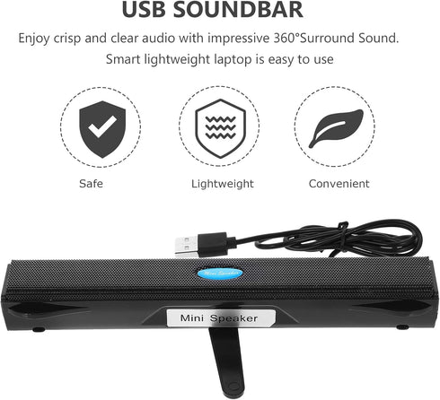 Sound Bars for TV - USB 2.0 Portable Soundbar, Small Surround Soundbar Speakers for PC/Gaming/Projectors