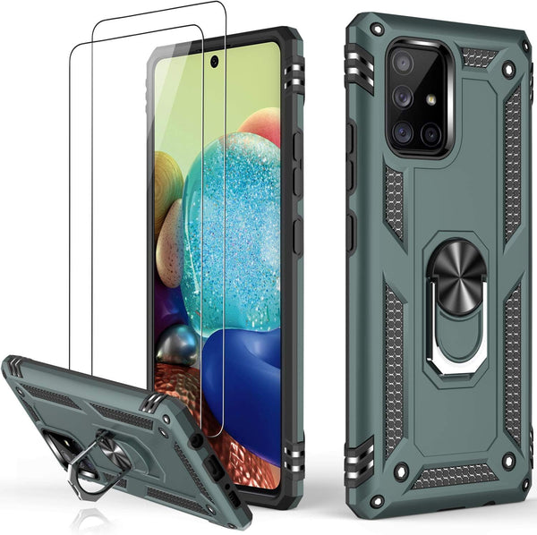 LUMARKE Galaxy A71 5G Case, 16ft Drop Tested Military Grade Cover with Magnetic Ring Kickstand, Pine Green