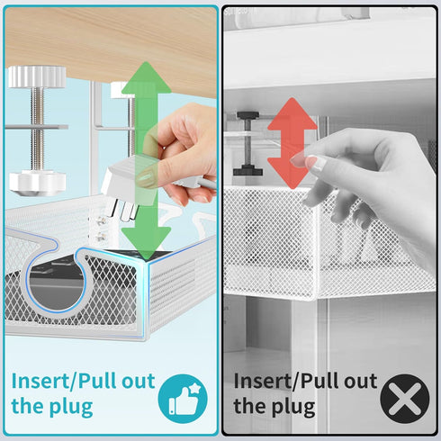 Under Desk Cable Management Tray, White No Drill Organizer with Clamp for Desk Wire Management and Accessories