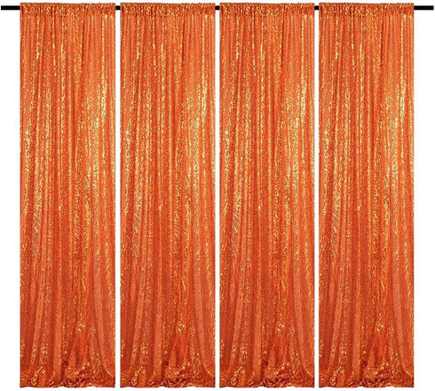 Orange Sequin Backdrop Curtains, 4 Panels 2FTx8FT Glitter Orange Photo Backdrop for Party, Wedding, Baby Shower,