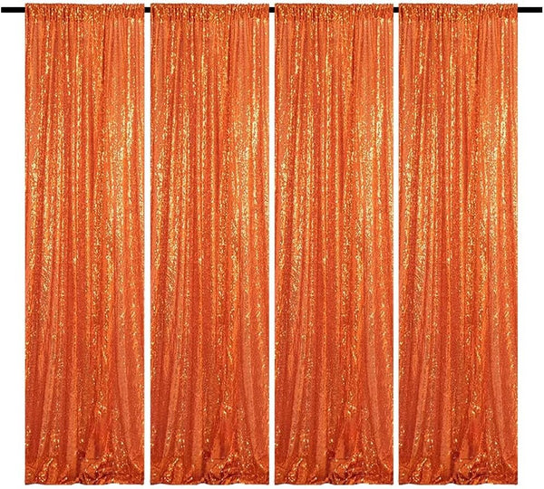 Orange Sequin Backdrop Curtains, 4 Panels 2FTx8FT Glitter Orange Photo Backdrop for Party, Wedding, Baby Shower,