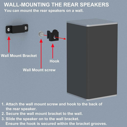 JINGer Universal Speaker Wall Mount for Sony, Vizio, Samsung, Roku, and More, Speaker Brackets for Rear Satellite