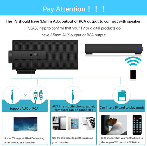 Portable Soundbar for TV/PC, Wired & Wireless Bluetooth 5.0 Speaker with Remote Control, Mini Home Theater