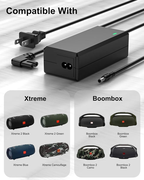 for JBL Xtreme 2 Charger, 19V Power Cord Compatible with JBL Xtreme 2, Xtreme 1, Boombox 2, Boombox 1, Xtreme Special Edition Portable Wireless Bluetooth Speaker 9.8FT Power Cord Adapter