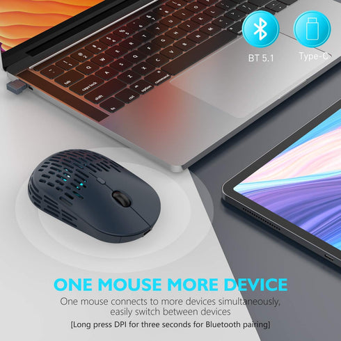 Type C Wireless Mouse, Dual Mode Rechargeable Silent Bluetooth Mice with 2.4G Type C Receiver for Laptop, iMac, Chromebook,MacBook pro/air and All Type-C Device (Blue)