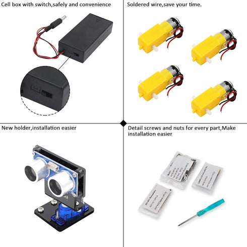 2WD R3 LAFVIN Smart Robot Car Chassis Kit with Ultrasonic Module Board,Remote Compatible with Arduino IDE DIY Kit