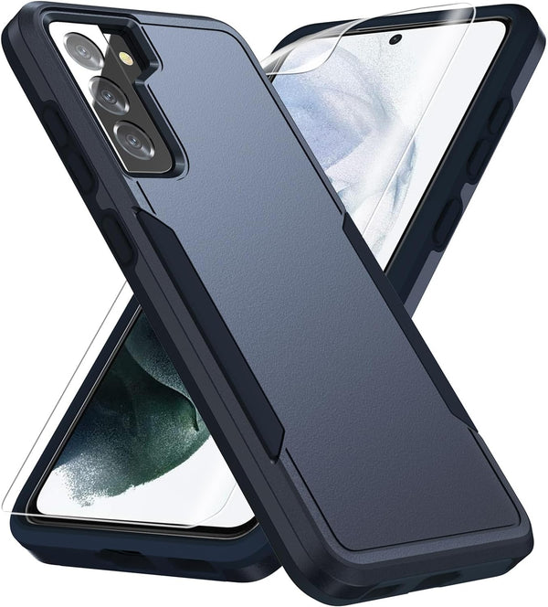 Samsung Galaxy S21 Heavy-Duty Case with HD Screen Protector, Rugged Shockproof, Military Grade Drop Tested, Blue.