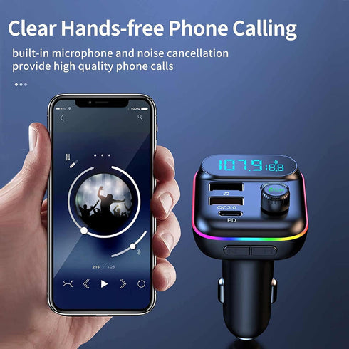 Bluetooth Adapter for Car, Wireless FM Radio Transmitter, Bluetooth 5.0, QC3.0 + PD 20W USB Charger