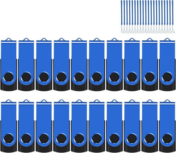 EASTBULL 8GB USB Flash Drive Bulk, 20 Pack Thumb Drives with Lanyards, USB 2.0 Jump Drive for Storage and Backup, Blue