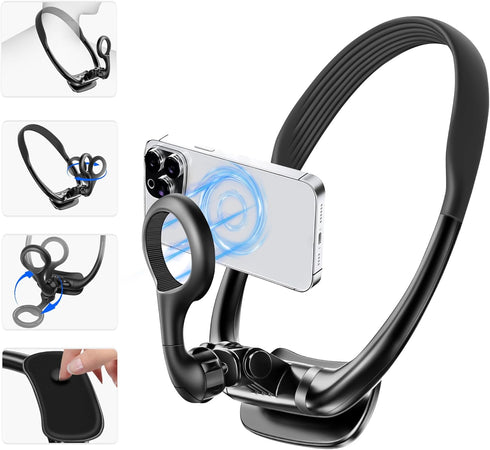 Magnetic Neck Phone Holder for Recording, 360° & 180° Rotation Tripod for iPhone 12-15 Series and Android Phones