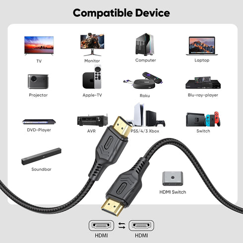 4K 3FT 3-Pack(Tri-Color), 18Gbps 2.0 4K@60Hz 2K@240Hz, HDR10, Dolby, 2.2 PS5, HDMI Cable High Speed HDMI Cable