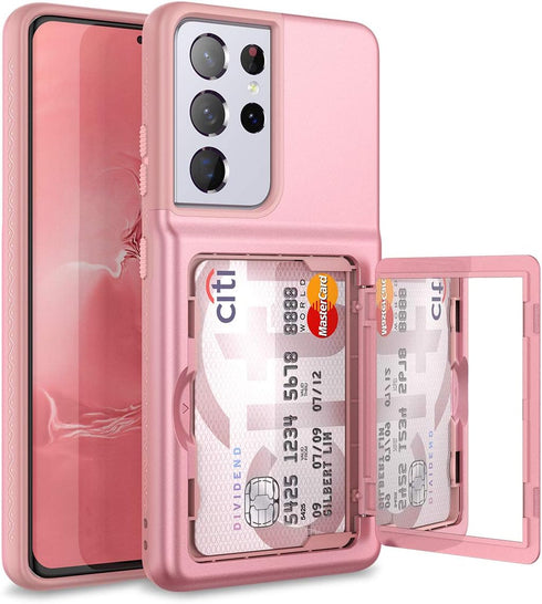 WeLoveCase Samsung Galaxy S21 Ultra Wallet Case, Credit Card Holder & Hidden Mirror, Heavy Duty Phone Cover, 6.8 inch