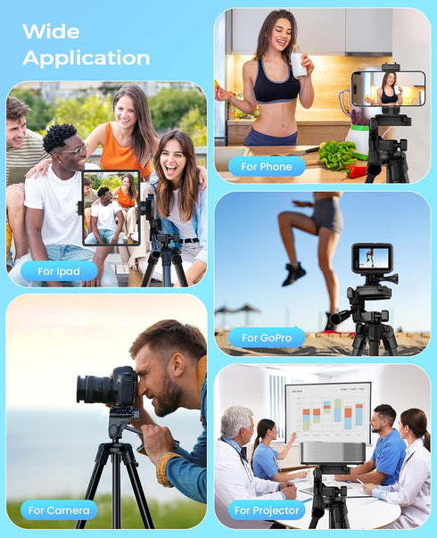 67" Tripod for iPhone, MACTREM iPad Tripod Stand with 2 in 1 Phone Holder & Wireless Remote for Video Recording,