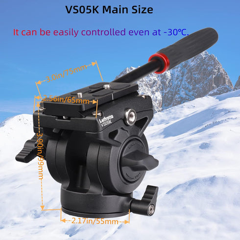 VS05K Tripod Fluid Head with 1/4" Arca QR Plate, Max Load 11 lbs for Video and DSLR Cameras, 3/8 to 1/4 Inch Screws
